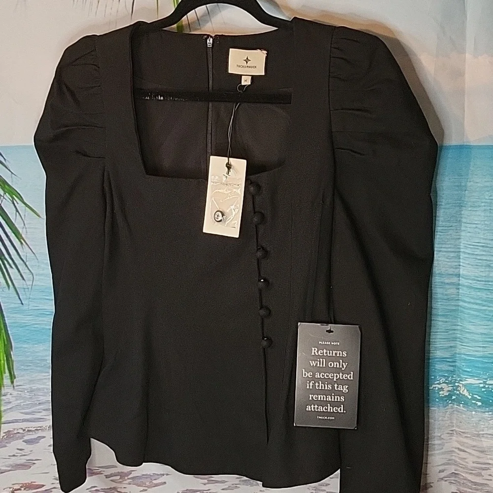 Tuckernuck Black Calla Puff Sleeve Top Medium - Picture 3 of 7